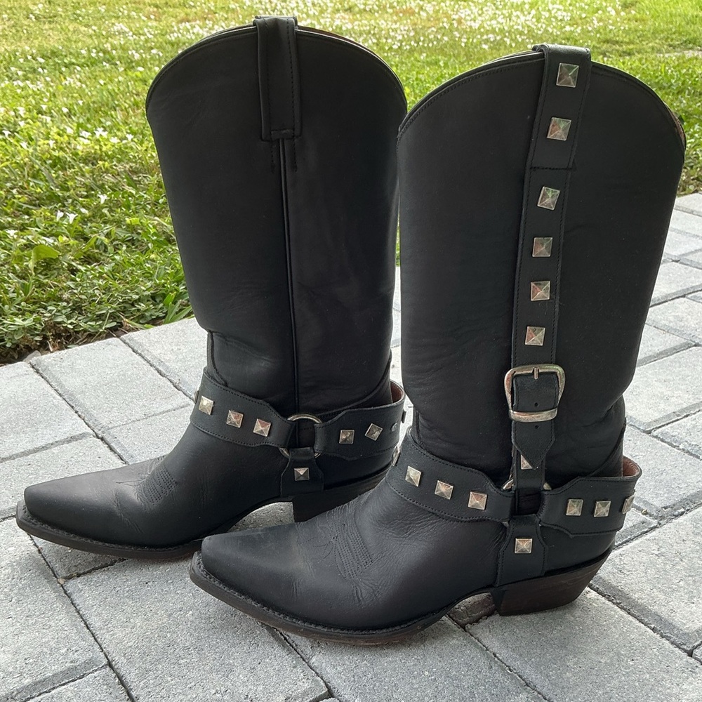 American Rebel Black Leather Stud Boots